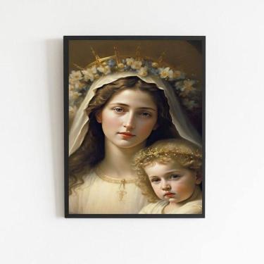Imagem de Quadro Virgem Maria Com Menino Jesus 33x24cm - Moldura Preta