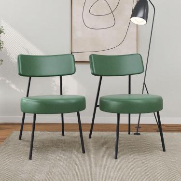 Imagem de Kit 02 Poltronas Decorativas Sala De Estar Kobe Estofada Com Encosto Couríssimo Verde - Desk Design Cor Verde