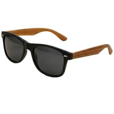 Imagem de Óculos de Sol com Haste de Madeira - Lente Preta – Lentes UV, Estilo Moderno e Leve(Detalhe na frente (walf))