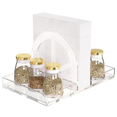 Imagem de YAGELI Porta-guardanapos de acrílico com armazenamento, dispensador de guardanapos moderno transparente com instalação magnética para cozinha, mesa de jantar, restaurante, bar, escritório e festa