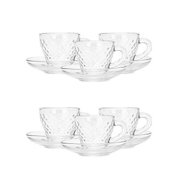 Imagem de Kit Conjunto 6 Xícaras Com Pires 90ml - Plasvale Transparente