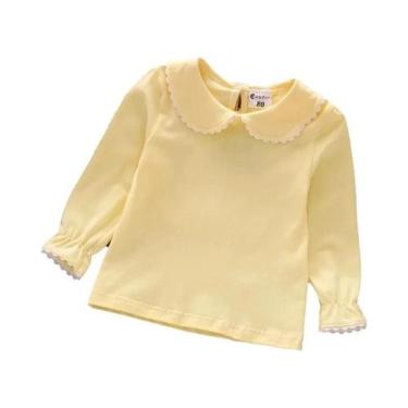 Imagem de Camiseta De Algodão Com Renda Para Meninas Pequenas, Manga Longa, Bran