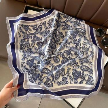 Imagem de Lenço Quadrado De Seda Luxuosa Para Mulheres, Estampado, Para Enrolar 