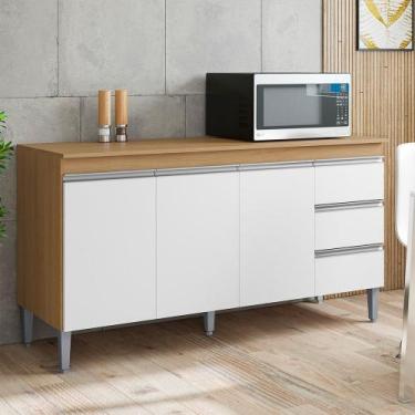 Imagem de Balcão Andréia Cozinha 150cm AJL Móveis, Amêndoa/Branco