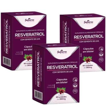 Imagem de Trans Resveratrol Original kit 3 x 60 cápsulas Semente de Uva Supraerv