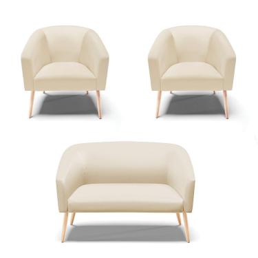 Imagem de Kit 1 Namoradeira 2 Lugares E 2 Poltronas Bege Pés Palito