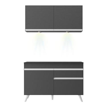 Imagem de Armário De Cozinha Compacta 2 Peças Com Leds Mp2012.898 Veneza Up Multimóveis Preto
