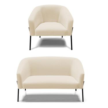 Imagem de Sofá Namoradeira E Poltrona Pé De Ferro Preto Stella Linho D03 - D'rossi Cor A19 Bege
