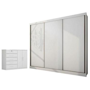 Imagem de Guarda Roupa Casal Medelim E Cômoda Seul Neve - Novo Horizonte - MÓVEI