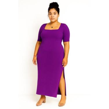 Imagem de Vestido Longo Canelado com Fenda Lateral Feminino Tamanho Único e Plus