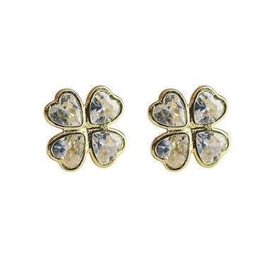 Imagem de Brinco em Ouro 18k com Zircônia Fixo Trevo - Par - Justino Ribas, Rosa