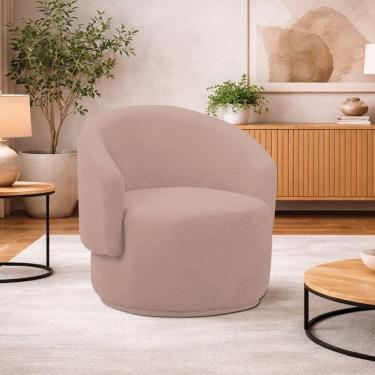 Imagem de Poltrona Decorativa Sala De Estar Recepção Jasmine Linho Cor Rosê