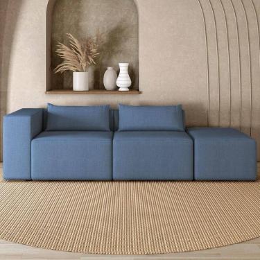 Imagem de Sofá 4 Lugares 283cm com Puff Direito Fay Linho Azul Z55 - Mpozenato