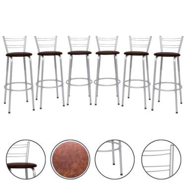 Imagem de Banqueta Para Cozinha Americana Estrutura Prata Kit 6un Cadeira Balcão