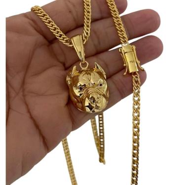 Imagem de Cordão 7Mm Grumet + Pingente Pitbull - Banhado A Ouro 18K
