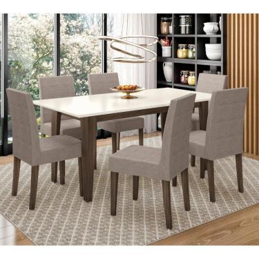Imagem de Conjunto Sala De Jantar Retangular Mesa Liz 160cm E 06 Cadeiras Josi Amêndoa Com Off White