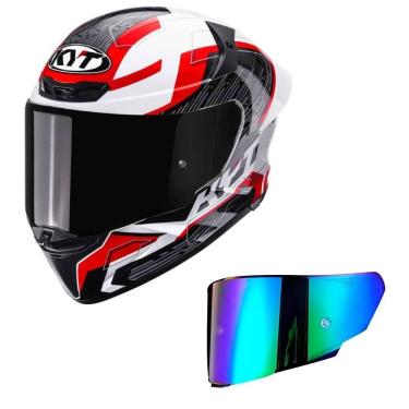 Imagem de Capacete KYT TT Revo Speeding Branco e Vermelho Mais Viseira Camaleão