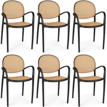 Imagem de Kit 6 Cadeiras de Jantar Roma com Braço para Sala e Cozinha - Preto - 