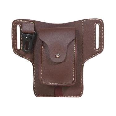 Imagem de Bolsa De Cintura Retrô Clássica Masculina Para Celular Com Dois Compar