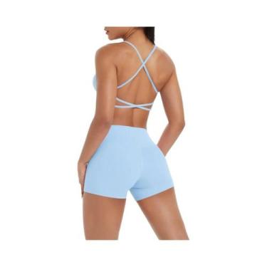 Imagem de Conjunto De Yoga Feminino De Cintura Alta Com Top Halter E Shorts De T