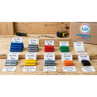 Imagem de Kit Buchas Plásticas Variadas 10 Peças por Medida  Ideal para Parafuso