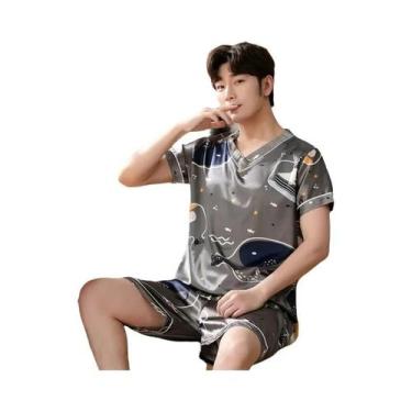 Imagem de Conjunto De Pijama Masculino De Seda Gelada De Manga Curta, Fácil De L