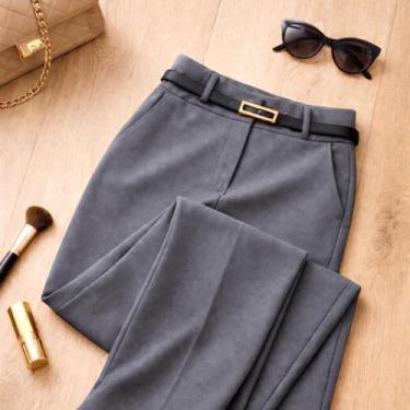 Imagem de Calça Pantalona Feminina Modelo Social Alfaiataria Cintura Alta com Ci