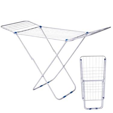 Imagem de Varal Chão Aço Dobrável Antiderrapante Prático Lavanderia Secar Roupas