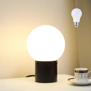 Imagem de Luminária de mesa pequena para mesa de cabeceira com globo de vidro fosco, candeeiro de...