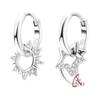 Imagem de Brincos De Argola Femininos Em Prata Esterlina 925 Com Estrela, Coraçã