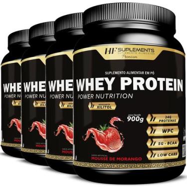 Imagem de 4x whey protein power nutrition mousse de morango 900g - HF SUPLEMENTS