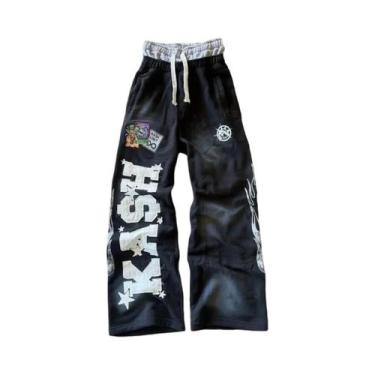 Imagem de Calças De Moletom Masculinas Y2K Góticas Hip Hop Com Patch De Letras, 
