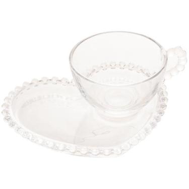 Imagem de XICARA CHA CRISTAL C/PRATO CORACAO PEARL 180ml - Rojemac