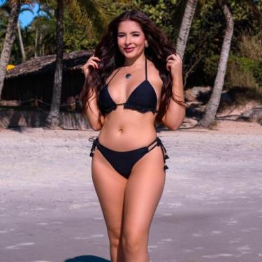 Imagem de Bíquini Cortininha com Calcinha fio Duplo - Nayklê Moda Praia, Preto, 