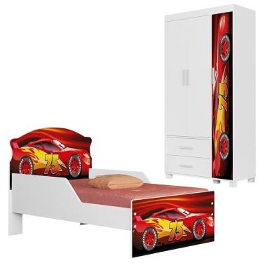 Imagem de Guarda Roupa Infantil 3 Portas 2 Gavetas e Mini Cama Infantil 153x79 MDF Livia Decmade