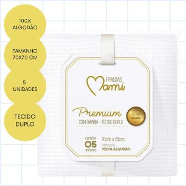 Imagem de Fralda premium mami c/ bainha branca 70cm x 70cm contem 05 un