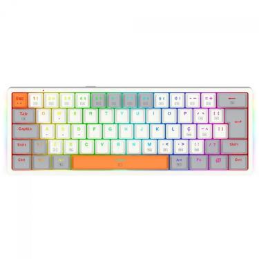 Imagem de Teclado Mecânico Gamer Redragon Akali, RGB, USB, Switch Brown, ABNT2, 60%, Branco, Cinza e Laranja