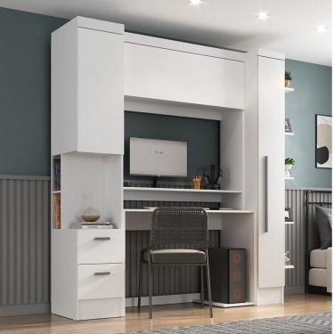 Imagem de Quarto Completo com Escrivaninha Viena 3 Portas 2 Gavetas Espresso Móveis Branco