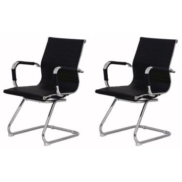 Imagem de Kit 2 Cadeiras Escritório Interlocutor Stripes Fixa PU Preta