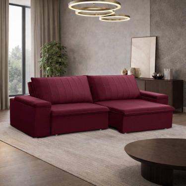 Imagem de Sofá 3 Lugares Retrátil Reclinável Para Sala 245cm Malfati F04 Veludo Vermelho - Lyam D...