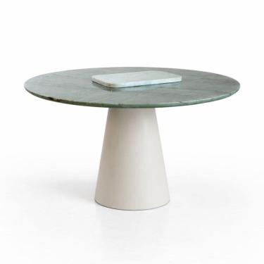 Imagem de Mesa de Jantar Cone Redonda 90 cm Tampo Mármore Verde Da Vinci e Base Off White