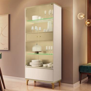 Imagem de Cristaleira Para Sala de Jantar com LED 2 Portas Vidro Lúmen B01 Off White Champanhe -...