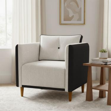 Imagem de Poltrona Decorativa Para Sala Recepção Consultório Aviv Luxo Corino e Linho