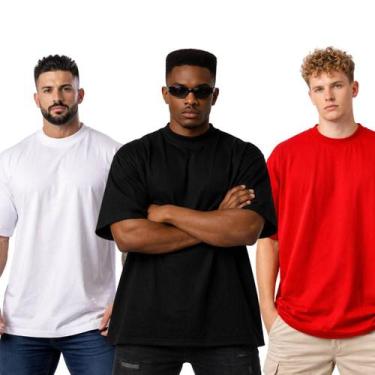 Imagem de Kit com 3 Camisetas Oversized Masculina Lisa Pronta Entrega - RM Fabri