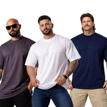 Imagem de Kit com 3 Camisetas Oversized Masculina Lisa Pronta Entrega - RM Fabri
