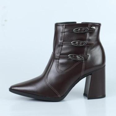 Imagem de Bota Dakota Feminina Bico Fino Salto Bloco Fivelas Western, 38, Marrom