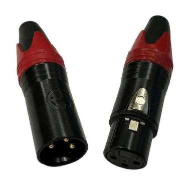 Imagem de Kit 5 pçs plug xlr femea + 5 pçs xlr macho vermelho e preto - Diprimei