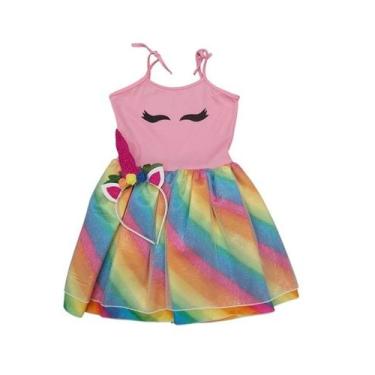 Imagem de Fantasia Vestido Unicórnio Menina Infantil Com Tiara Luxo - Fantasia e