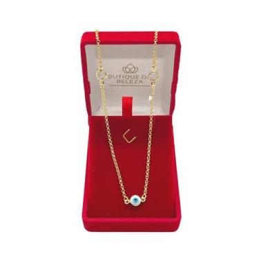 Imagem de Colar Gargantilha Folheada a Ouro Cristal e Olho Grego 80cm - Butique 