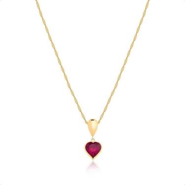 Imagem de Cordão Feminino Ouro 18k Pingente Gota e Coração 45cm - Dreamfactoryjó